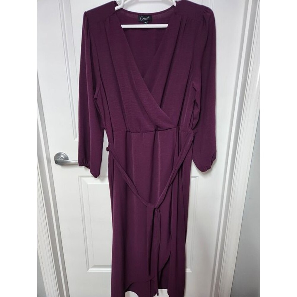 Connected Women's Surplice-Neck FauxWrap Long-Sleeve Midi Dress Raspberry Sz 20W